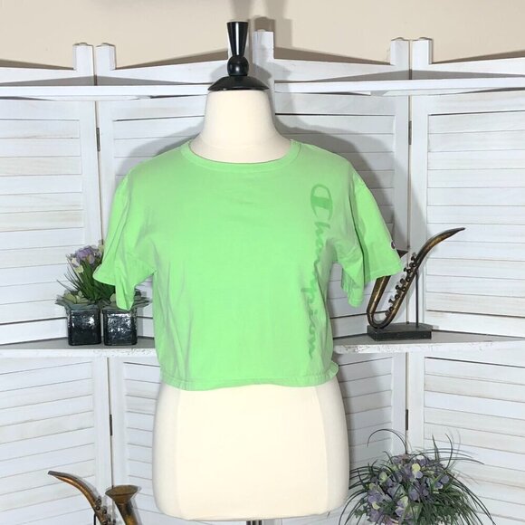 Champion Cotton Cropped Short Sleeve Tee - Lime Green Large - Picture 1 of 8
